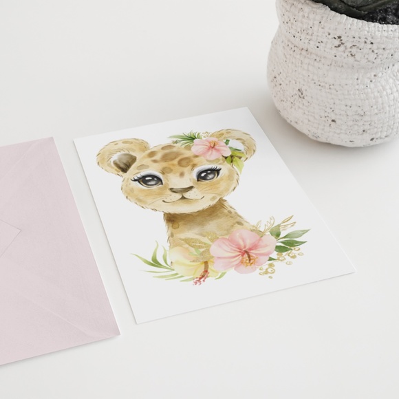 Cute Watercolor Floral Leopard Wall Art Print Poster Unframed - Picture 7 of 9